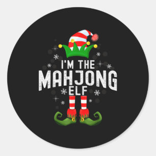 Ich bin das Mahjong-Elfen-Weihnachtsfamilie-Pyjama Runder Aufkleber