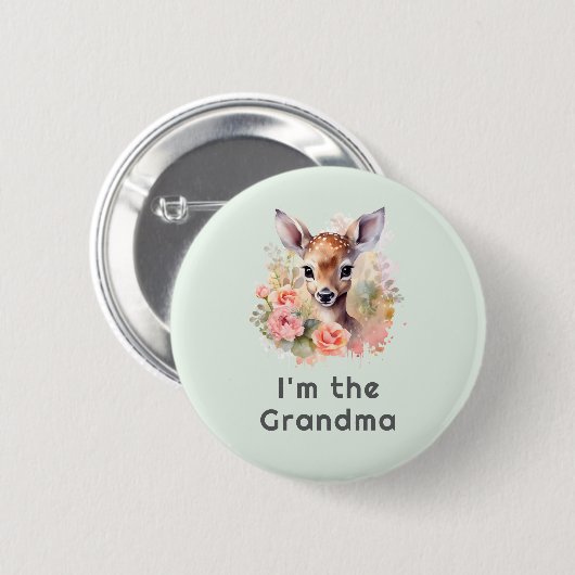 Ich bin das Oma Niedliches Hirsch umgeben von Rose Button (Vorne & Hinten)