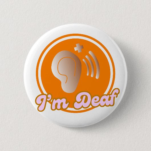 Ich bin Deaf Symbol Abzeichen - orange Button (Vorderseite)