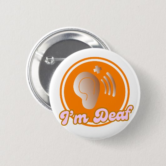 Ich bin Deaf Symbol Abzeichen - orange Button (Vorne & Hinten)