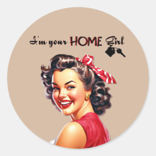 Ich bin deine Zuhause Girl Real Anwesen Retro Girl Runder Aufkleber