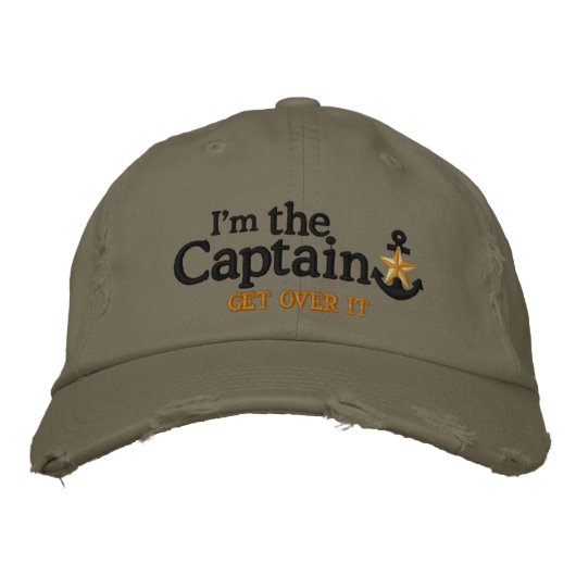 Ich bin der Captain Nautical Star Black Anchor Bestickte Kappe (Vorderseite)