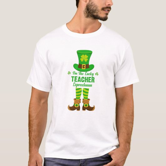 Ich bin der glückliche Lehrer Leprechaun Funny St. T-Shirt (Vorderseite)