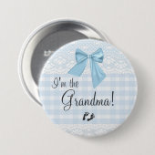 Ich bin der Großmutter-blaue Gingham und beuge Button (Vorne & Hinten)