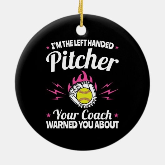 Ich bin der Verlassen Handed Pitcher Funny Softbal Keramik Ornament (Hinten)