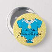 Ich bin die Großmutter-gelbe und blaue Babyparty Button (Vorne & Hinten)