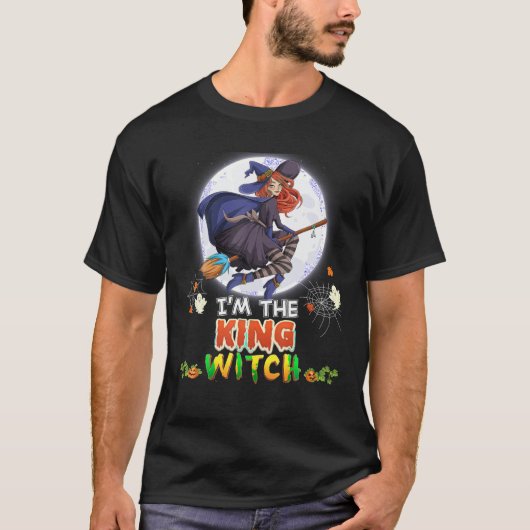 Ich bin die König Hexe Halloween Flying Broom Moon T-Shirt (Vorderseite)
