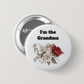 Ich bin die Oma Cream & Rote Rose Boho Blume Button (Vorne & Hinten)