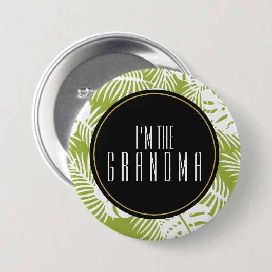 Ich bin die Oma Green Palm Blätter Tropical Patter Button (Vorne & Hinten)