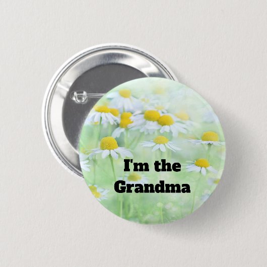 Ich bin die Oma Hübsch Daisies auf einem Feld Button (Vorne & Hinten)