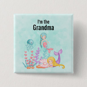 Ich bin die Oma Mermaids & Jellyfish Wasserfarbe Button