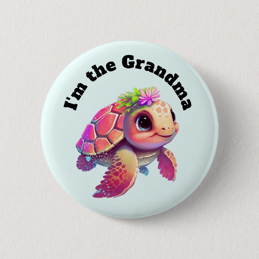 Ich bin die Oma - Pink Sea Turtle Whimsical & Nied Button (Vorderseite)