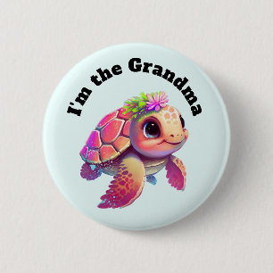 Ich bin die Oma - Pink Sea Turtle Whimsical & Nied Button