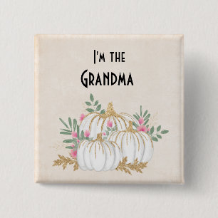 Ich bin die Oma White and Gold Pumpkins Wasserfarb Button