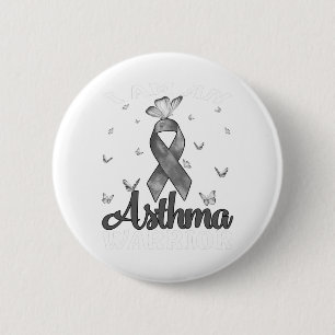 Ich bin ein Asthma Warrior Gray Awareness Ribbon Button