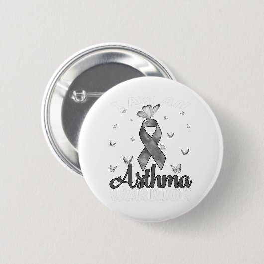 Ich bin ein Asthma Warrior Gray Awareness Ribbon Button (Vorne & Hinten)