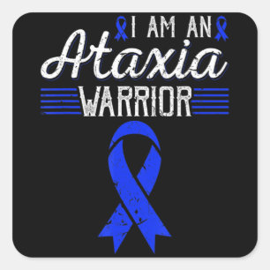 Ich bin ein Ataxia Warrior Blue Ribbon Awareness T Quadratischer Aufkleber