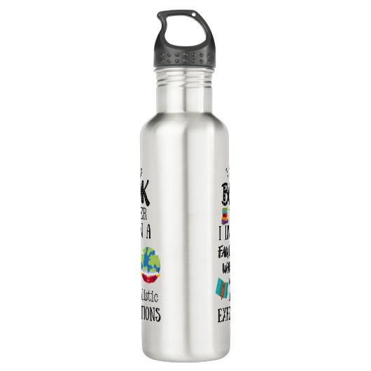 Ich bin ein Buch, das in einer Fantasiewelt lebt Edelstahlflasche (Rückseite)