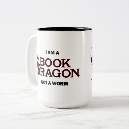Ich bin ein Buch-Drache, nicht ein Wurm Zweifarbige Tasse (Vorderseite Links)