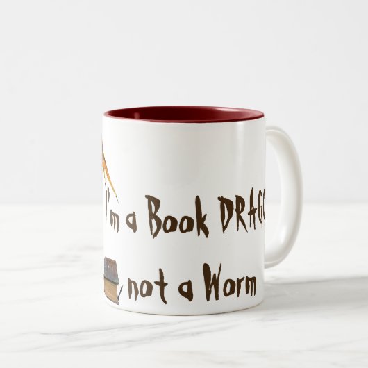 Ich bin ein Buch DRACHE, nicht ein Wurm Zweifarbige Tasse (VorderseiteRechts)