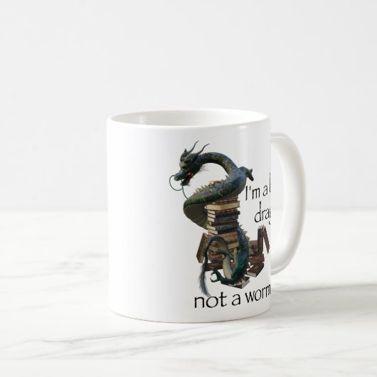 Ich bin ein Buchdrache, kein Worm-Ost Kaffeetasse (VorderseiteRechts)