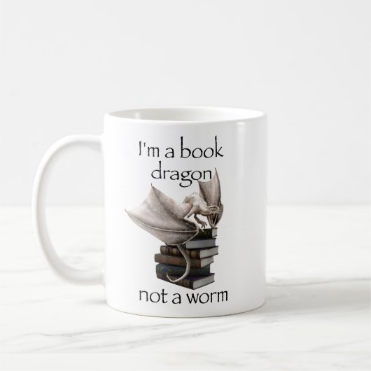 Ich bin ein Buchdrache, kein Wurm Kaffeetasse (Links)