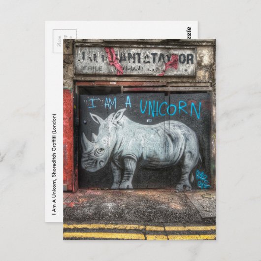 Ich bin ein Einhorn, Shoreditch Graffiti (London) Postkarte (Vorne/Hinten)