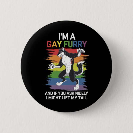 Ich bin ein Gay Furry Fox Rainbow LGBTQ Pride Button (Vorderseite)