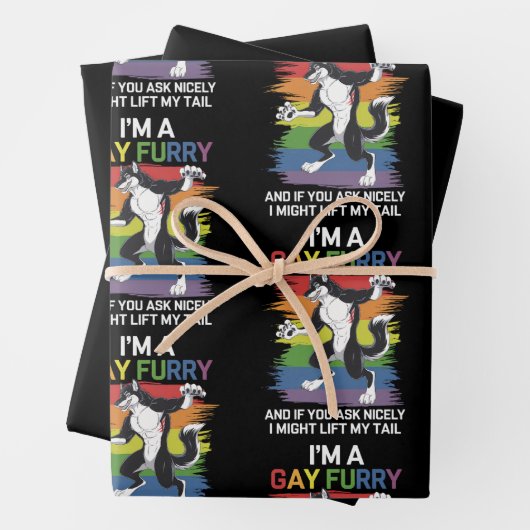 Ich bin ein Gay Furry Fox Rainbow LGBTQ Pride Geschenkpapier Set (Beispiel)