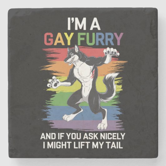 Ich bin ein Gay Furry Fox Rainbow LGBTQ Pride Steinuntersetzer (Vorderseite)