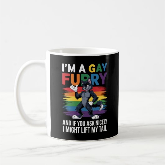 Ich bin ein Gay Furry Rainbow Fox Wolf Pride Monat Kaffeetasse (Links)