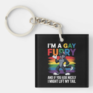 Ich bin ein Gay Furry Rainbow Fox Wolf Pride Monat Schlüsselanhänger