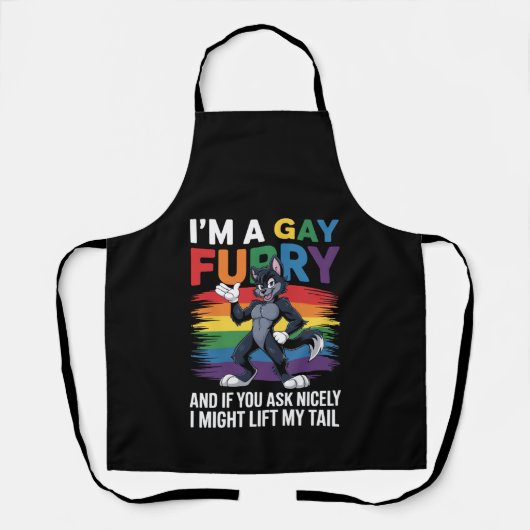 Ich bin ein Gay Furry Rainbow Fox Wolf Pride Monat Schürze (Vorderseite)