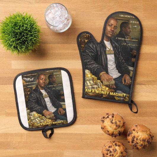 ICH BIN EIN GELDMAGNET OFENHANDSCHUH & TOPFHALTER Topflappen-Set (Oben Unten)