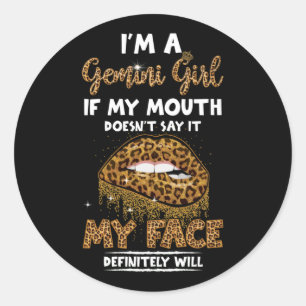 Ich bin ein Gemini Girl Leopard geb. Runder Aufkleber