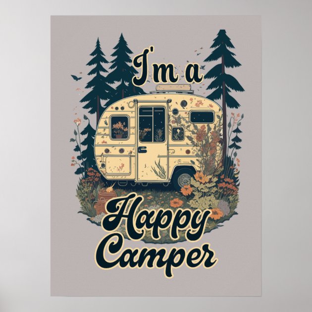 Jayden Madge Duschvorhang-Set „Glücklicher Camper“ – 4-teilig Mit Matten & Haken – Wasserdicht, Floraler Druck