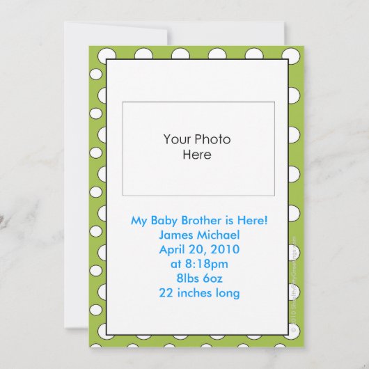 Ich bin ein großer Bruder (Baby Boy) Ankündigung (Rückseite)