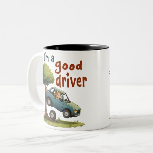 "Ich bin ein guter Fahrer." Zweifarbige Tasse (Vorderseite Links)