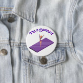 Ich bin ein Gymnastikmädchen mit Leotard auf Lila  Button (Beispiel)