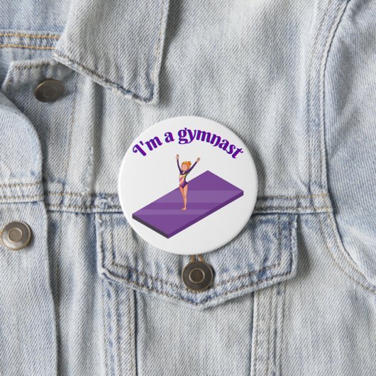 Ich bin ein Gymnastikmädchen mit Leotard auf Lila  Button (Beispiel)