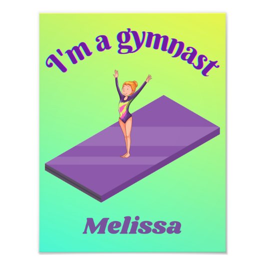 Ich bin ein Gymnastikmädchen mit Leotard auf Lila Fotodruck (Vorne)