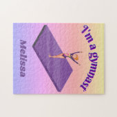 Ich bin ein Gymnastikmädchen mit Leotard auf Lila  Puzzle (Horizontal)
