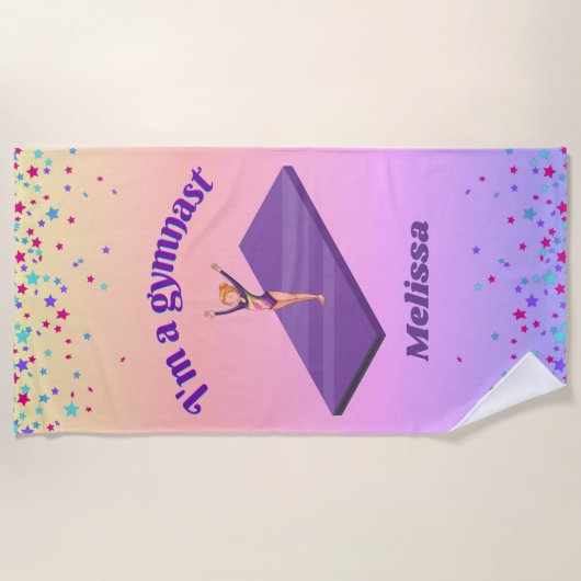 Ich bin ein Gymnastikmädchen mit Leotard auf Lila Strandtuch (Vorderseite)