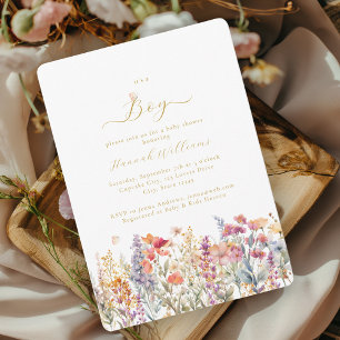 Ich bin ein Junge! Modern, Wildblume, Babydusche Einladung