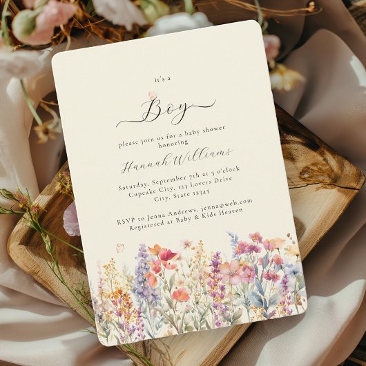 Ich bin ein Junge! Modern, Wildblume, Babydusche Einladung