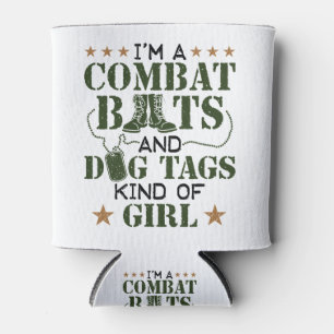 Ich bin ein Kampfstiefel und Hundemarke für eine  Dosenkühler