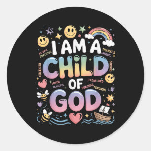 Ich bin ein Kind Gottes Christ Retro Jesus Glaube Runder Aufkleber