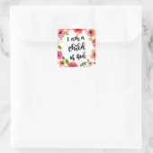 Ich bin ein Kind von Gott-Blumengegenstand Quadratischer Aufkleber (Tasche)