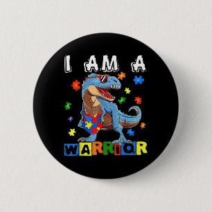 Ich bin ein Krieger-Autismus-Bewusstsein Dinosaur Button
