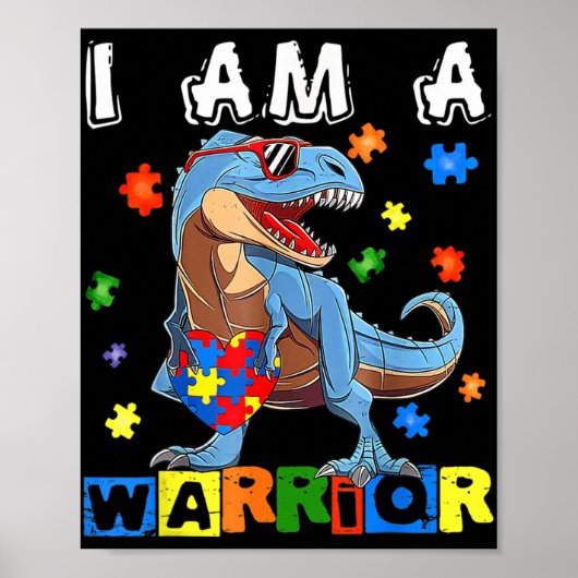 Ich bin ein Krieger-Autismus-Bewusstsein Dinosaur Poster (Vorne)